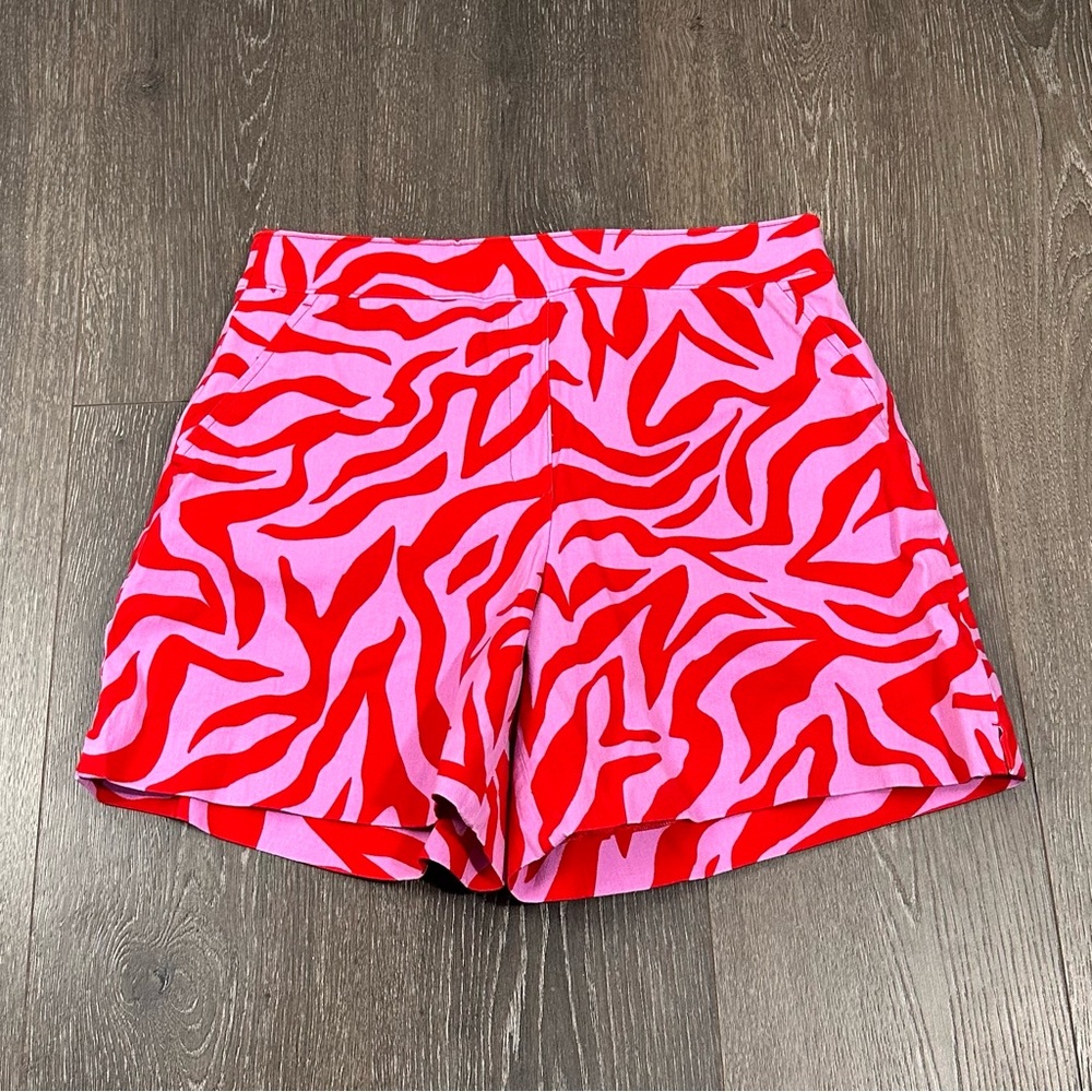 SPANX Pink and Red Patterned High-Waist Shorts